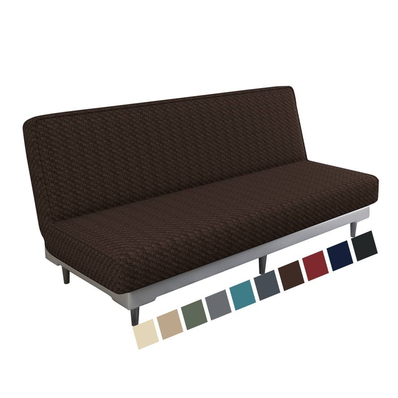 MAXIJIN Jacquard Futon Cover Stretch Armless Futon Sofa Cover Soft Futon Slipcover with Elastic Bottom Thick Sofa Bed Furniture Protector Covers, Machine Washable (Dark Coffee) - Image 1